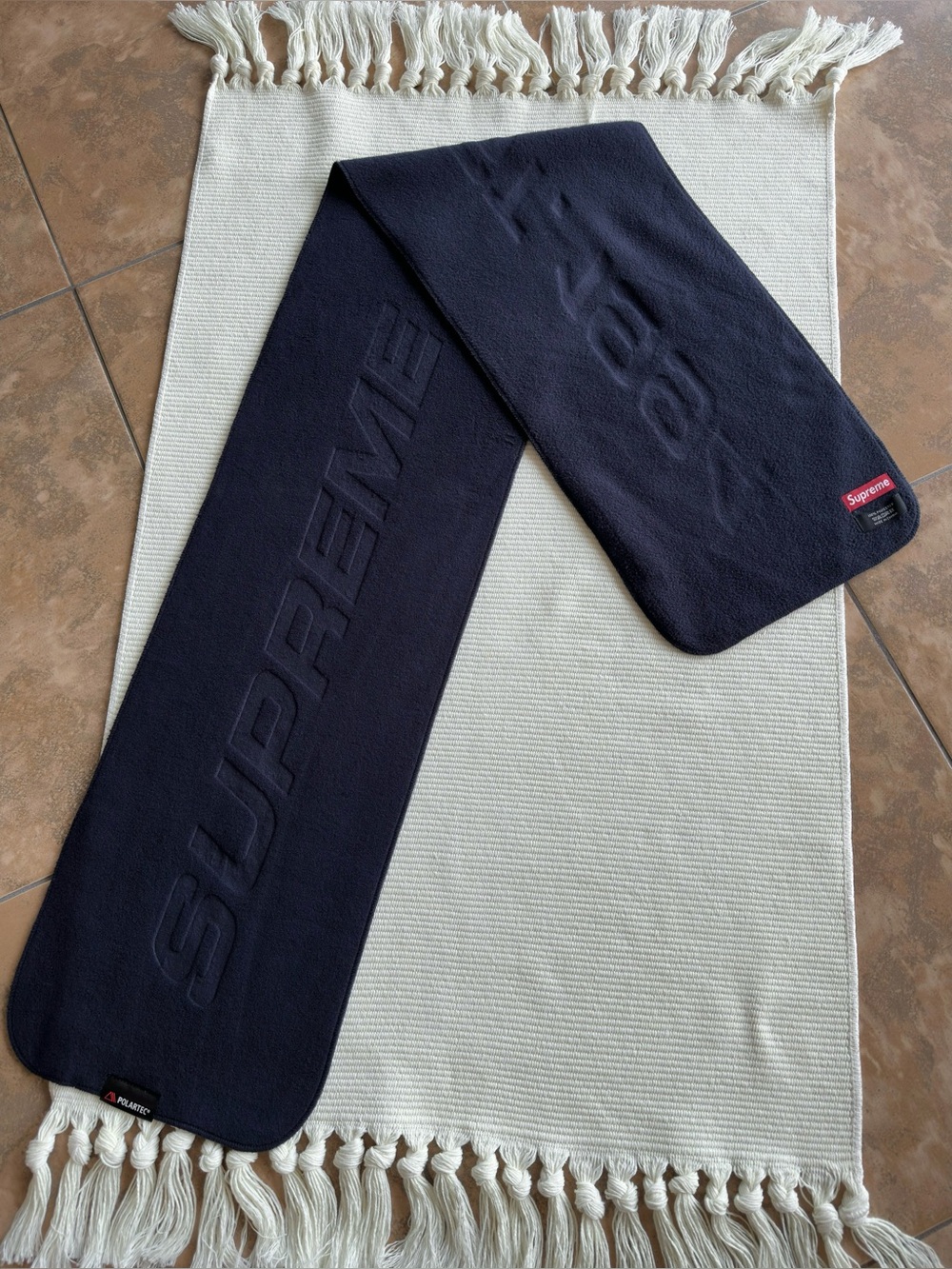 Supreme Polartec Scarf Navy Blue FW19 Debossed Est 1994 Fleece